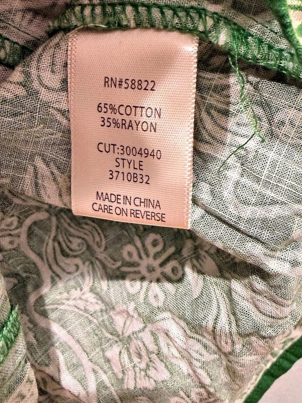 Max Studio Floral Square Neck Puff Sleeve Top Green & White Medium - Picture 4 of 4